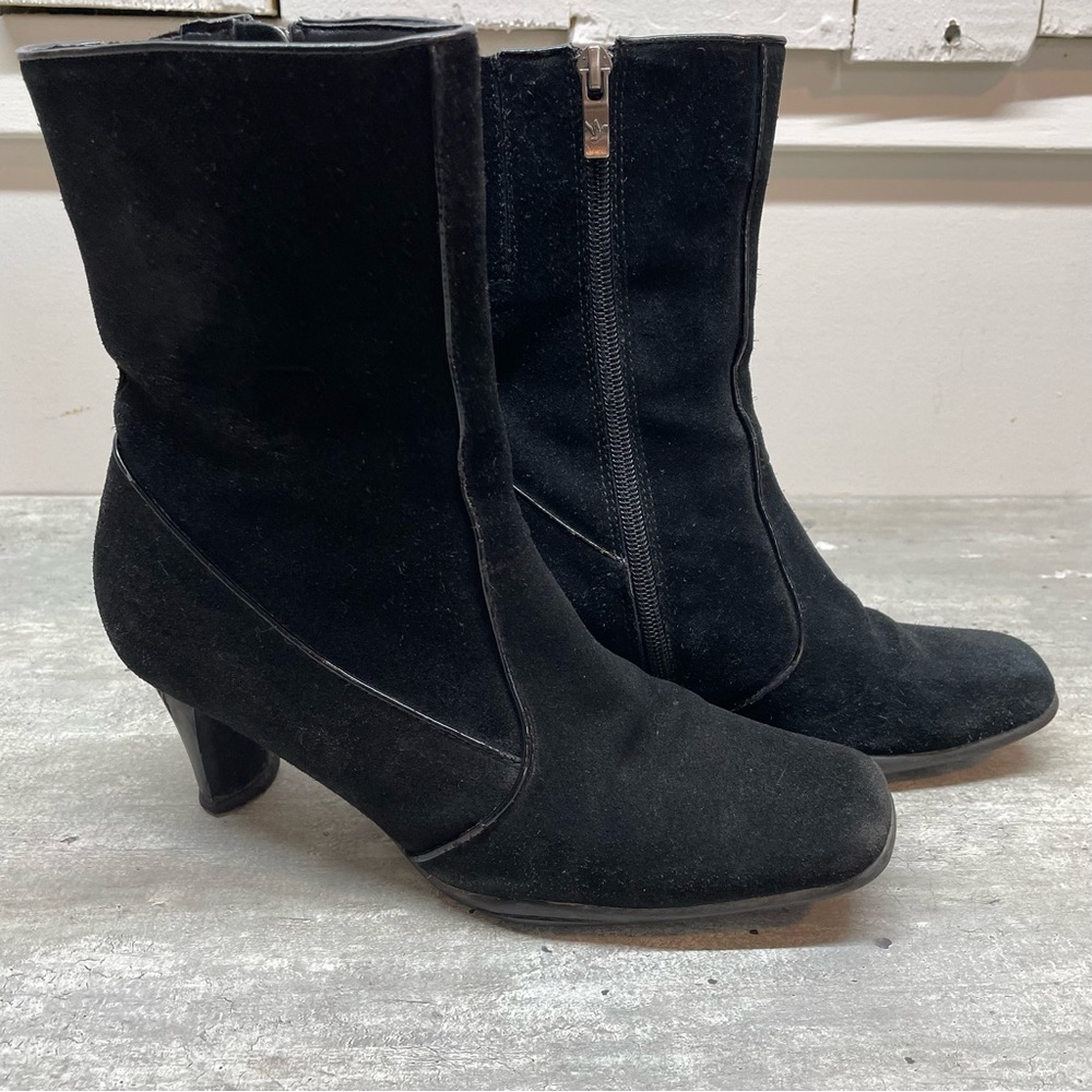 Aquatherm Santana Bree Mid Calf Boots‎ Womens 7M Black Suede Kitten Heel Zipper